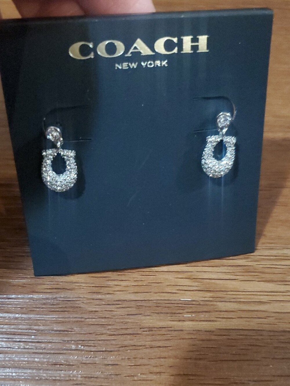 COACH Silver Crystal Open Loop Stud Earrings - Picture 5 of 7